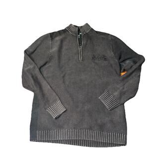 Harley Davidson Mens Black Brown 1/4 Zip Sweater Size L Heavyweight